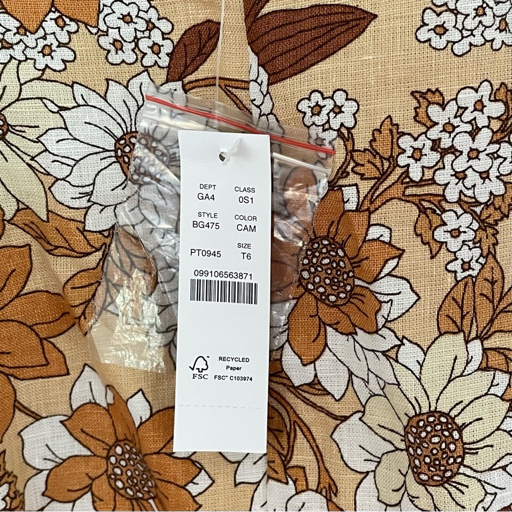 NWT Size 6TALL Floral Linen Button Front Puffed Sleeved Dress - Picture 6 of 8